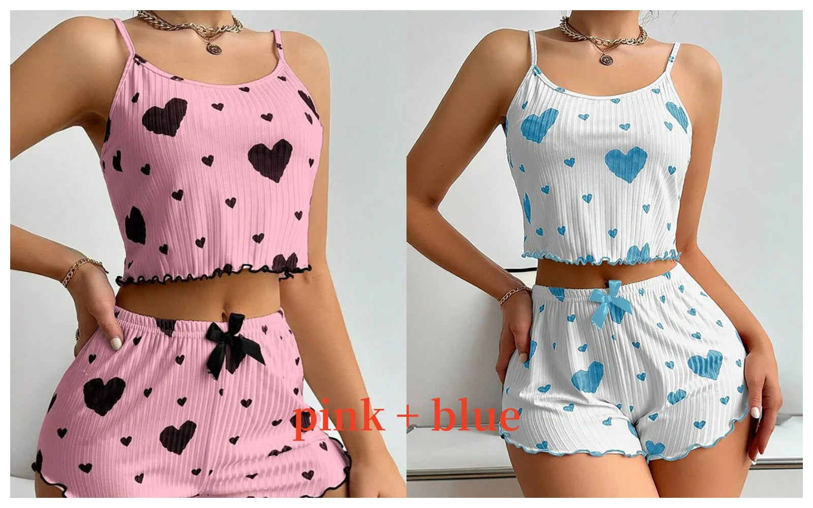 Cozy Women's 2-Piece Pajama Set - Soft Love Print Tank Top & Shorts, Perfect for Sleepwear!