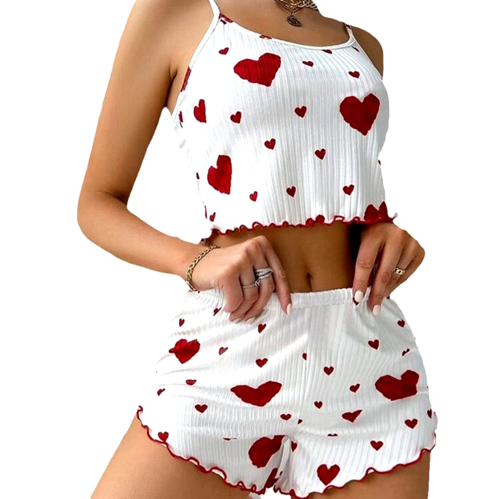 Cozy Women's 2-Piece Pajama Set - Soft Love Print Tank Top & Shorts, Perfect for Sleepwear!