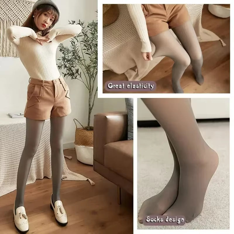Cozy Women's Fleece-Lined Thermal Leggings - High Waist, Insulated Tights for Winter Comfort (Up to 70kg)