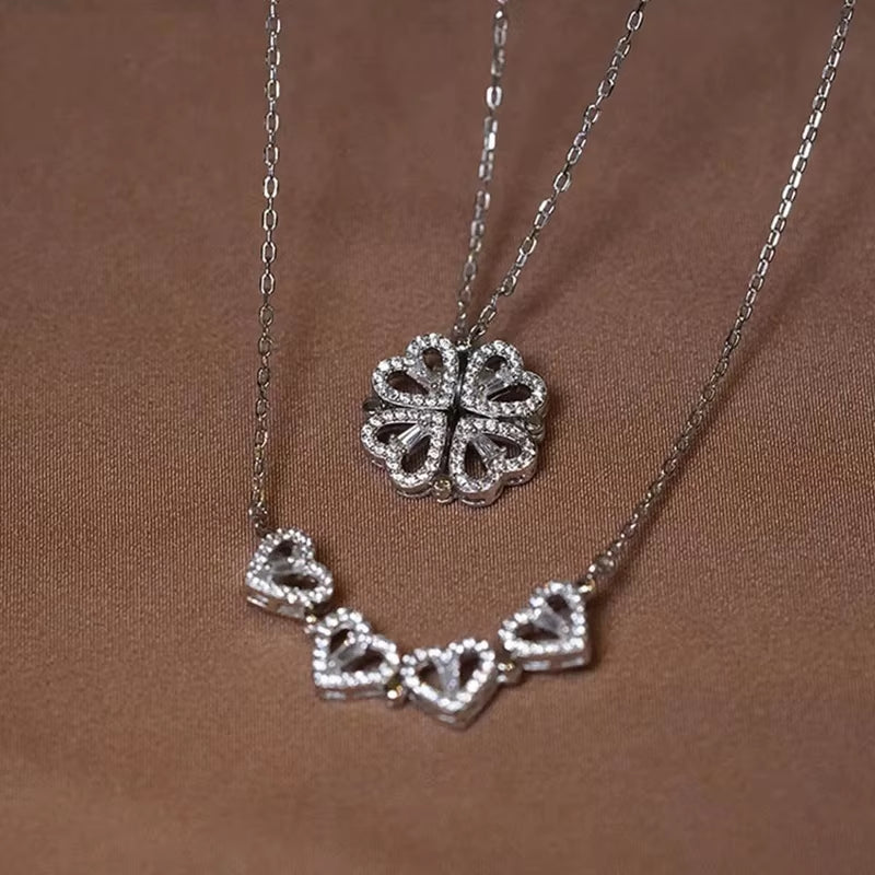 Heart-Shaped Four Leaf Clover Pendant Necklace - Zircon Clavicle Chain Jewelry for Women, Perfect Gift!