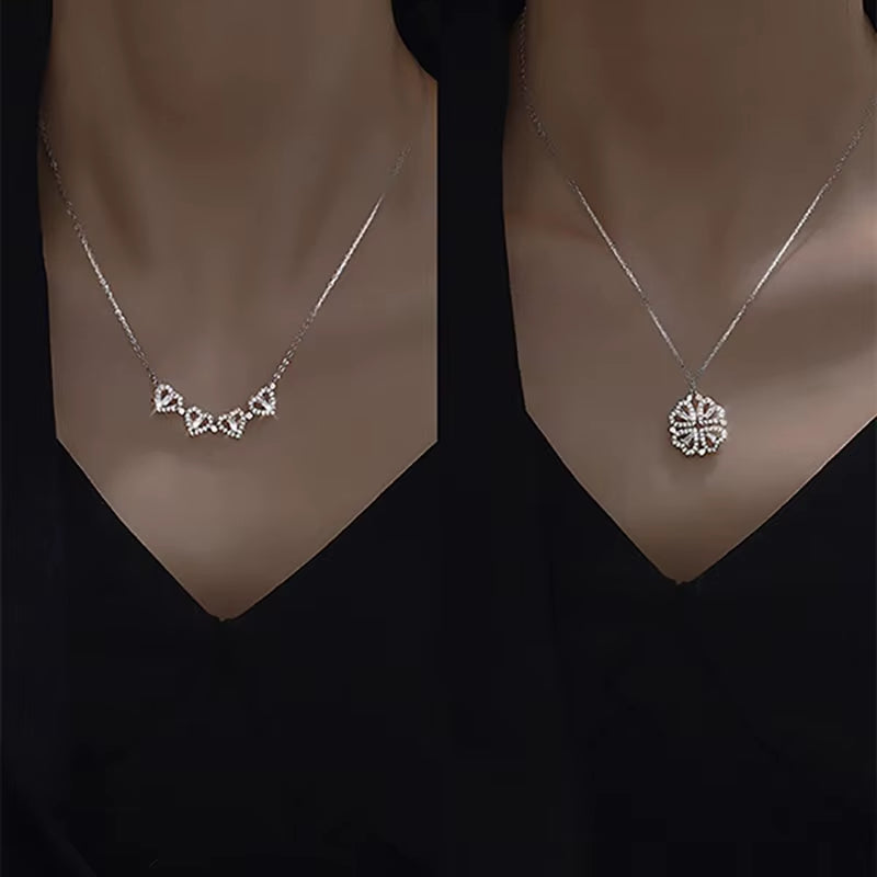 Heart-Shaped Four Leaf Clover Pendant Necklace - Zircon Clavicle Chain Jewelry for Women, Perfect Gift!