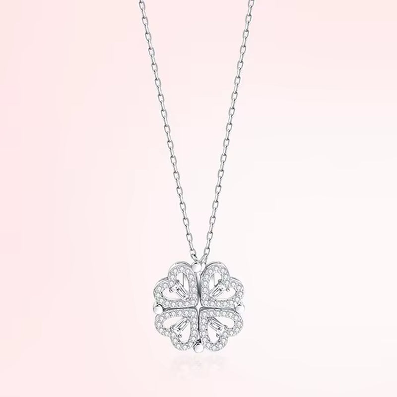 Heart-Shaped Four Leaf Clover Pendant Necklace - Zircon Clavicle Chain Jewelry for Women, Perfect Gift!