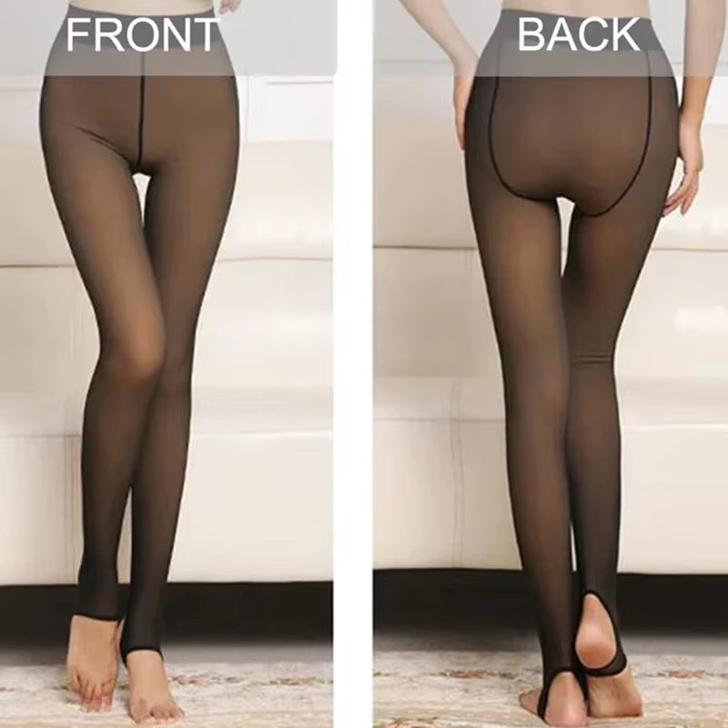 Cozy Women's Fleece-Lined Thermal Leggings - High Waist, Insulated Tights for Winter Comfort (Up to 70kg)