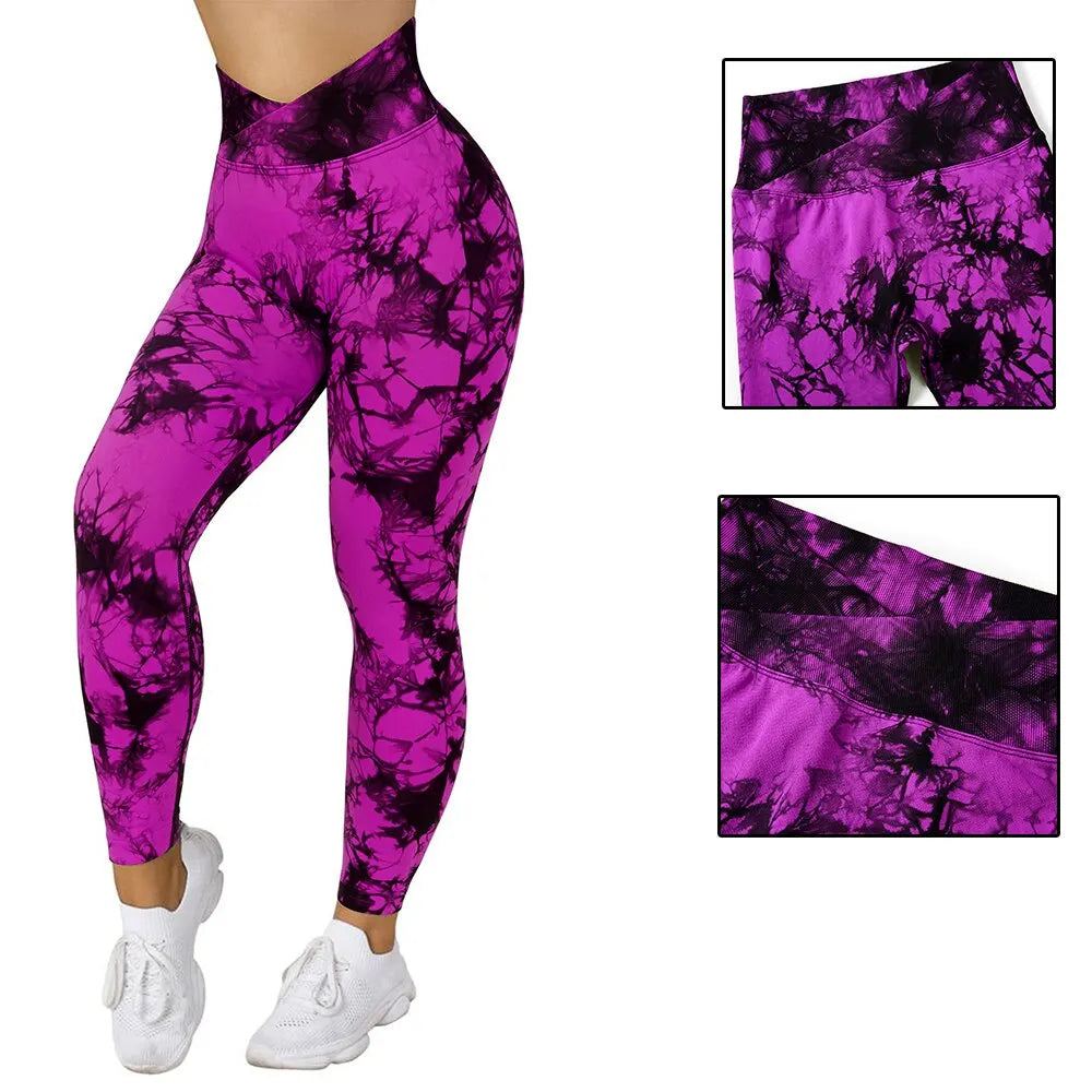 Stylish Tie Dye Push-Up Leggings for Women - Seamless Scrunch Butt Workout Pants