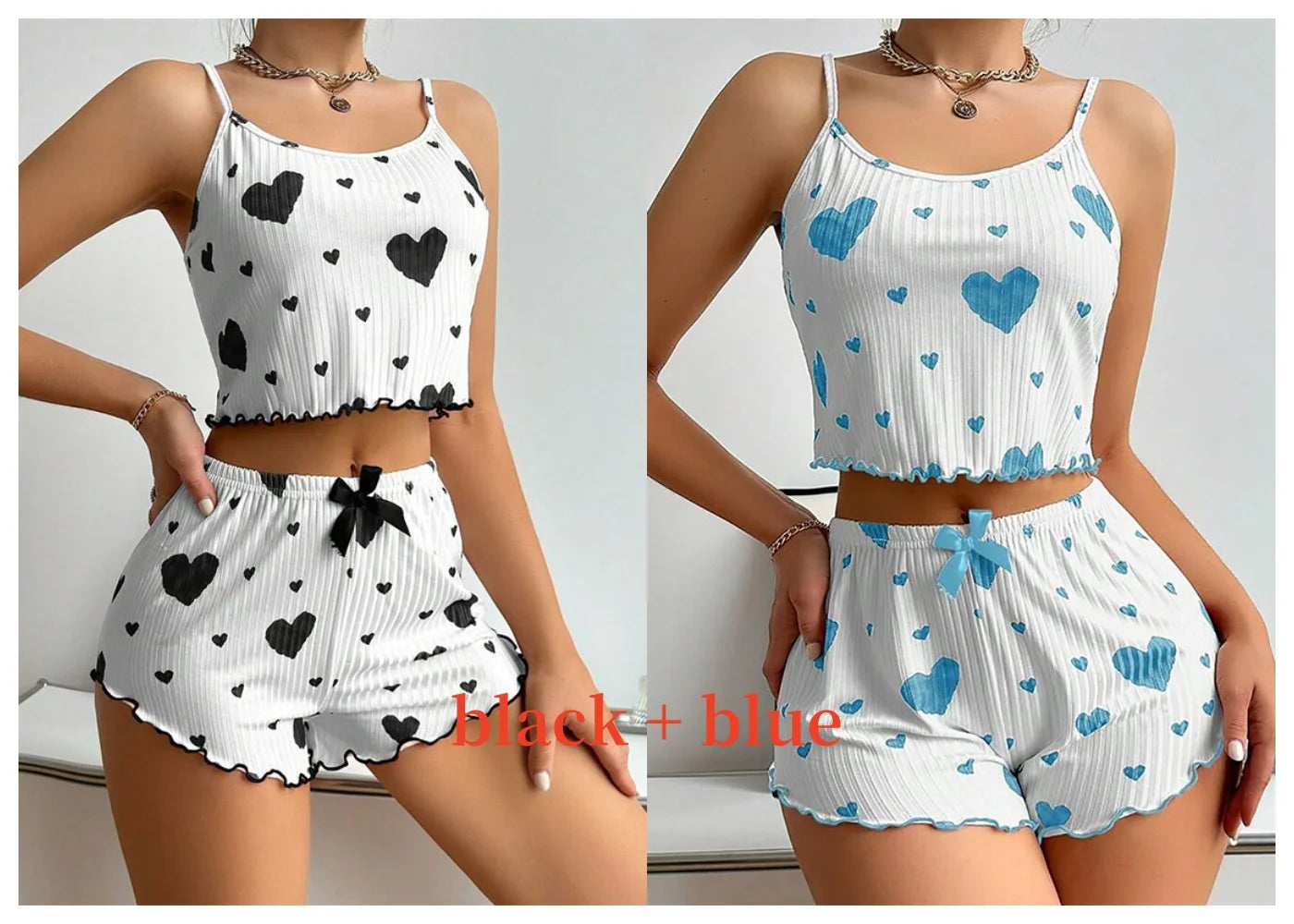 Cozy Women's 2-Piece Pajama Set - Soft Love Print Tank Top & Shorts, Perfect for Sleepwear!