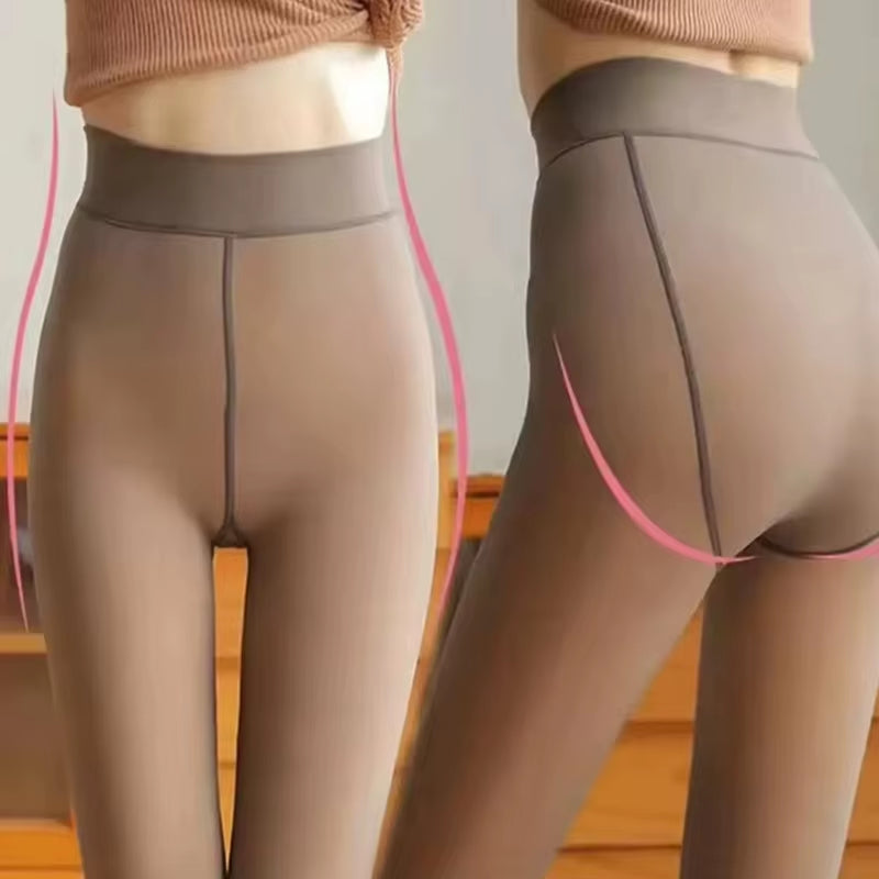 Cozy Women's Fleece-Lined Thermal Leggings - High Waist, Insulated Tights for Winter Comfort (Up to 70kg)