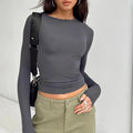 Chic Women's Long Sleeve Casual Tees - Slim Fit Pullover for Spring & Autumn Streetwear