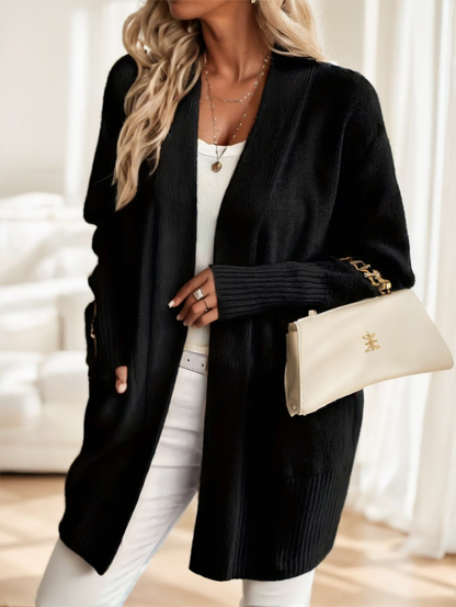 Cozy Knit Cardigan in black styled with a handbag