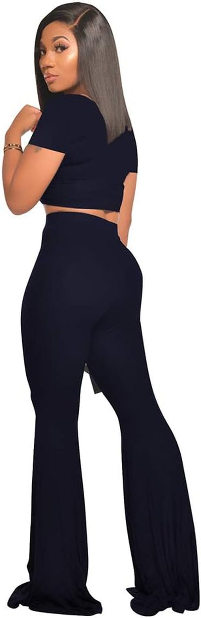 Women's 2-Piece Workout Set - Stylish Crop Top with High-Waisted Flared Pants for Yoga and Sports