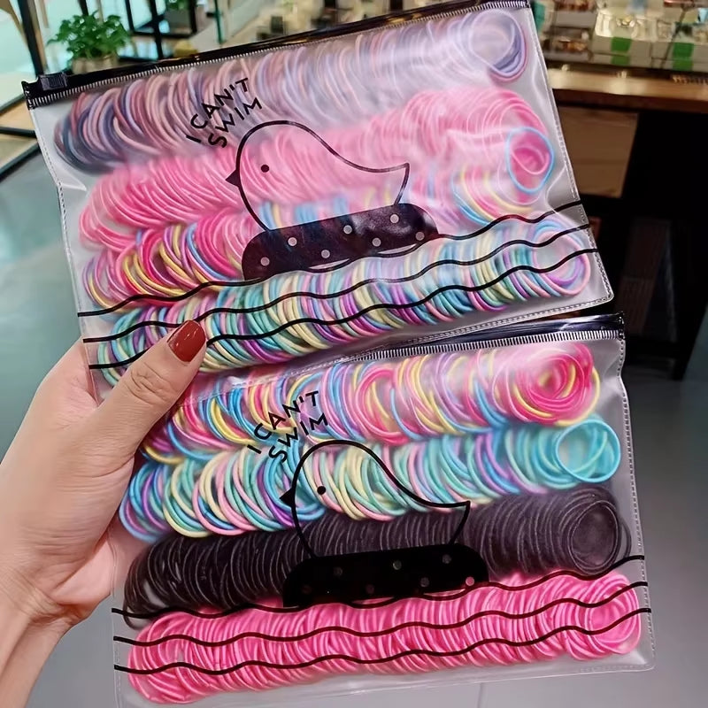 Vibrant 100-Piece Elastic Hair Bands Set for Girls - Colorful Ponytail Holders & Accessories